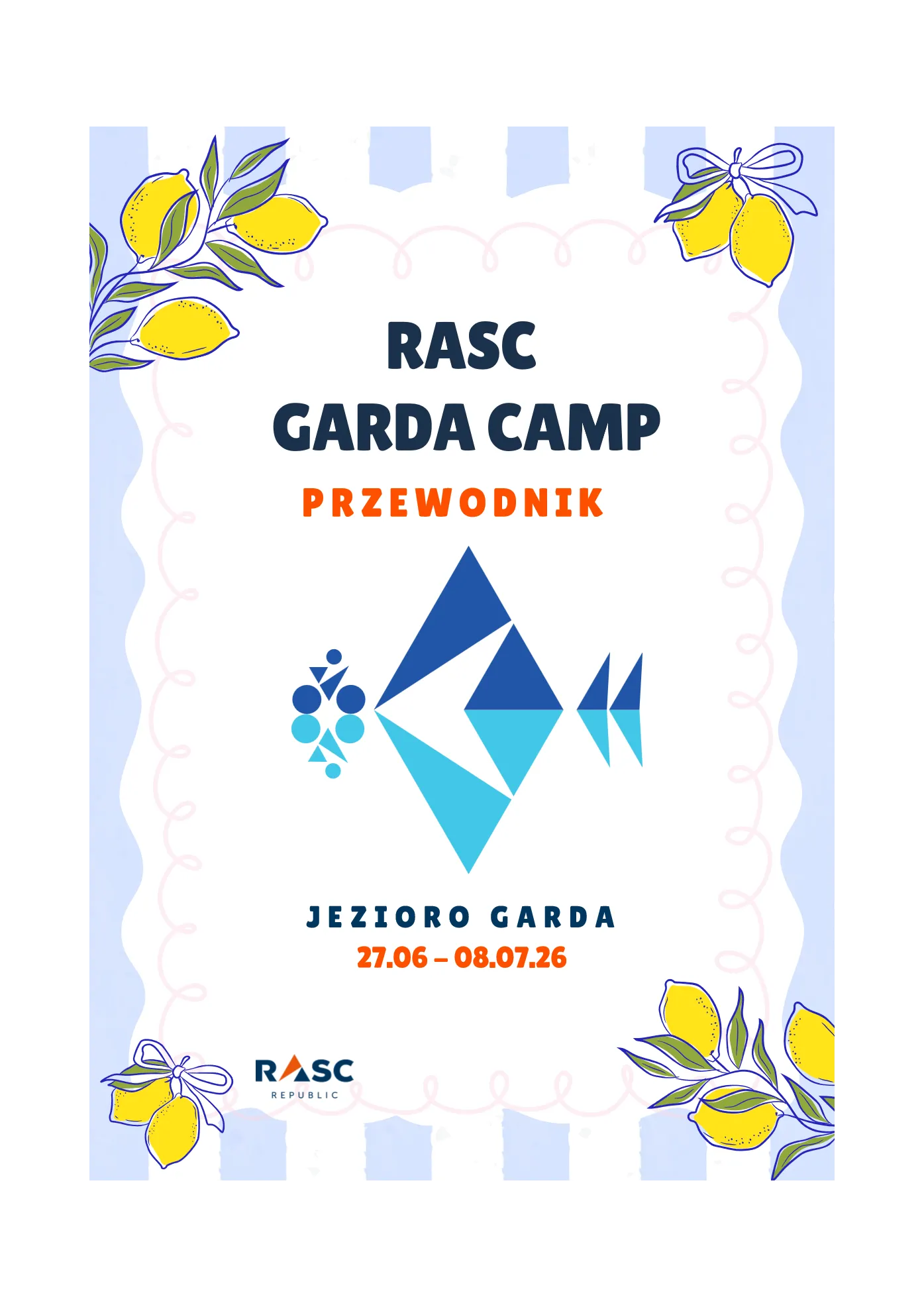 Okładka przewodnika RASC Garda Camp z cytrynami i logo campu